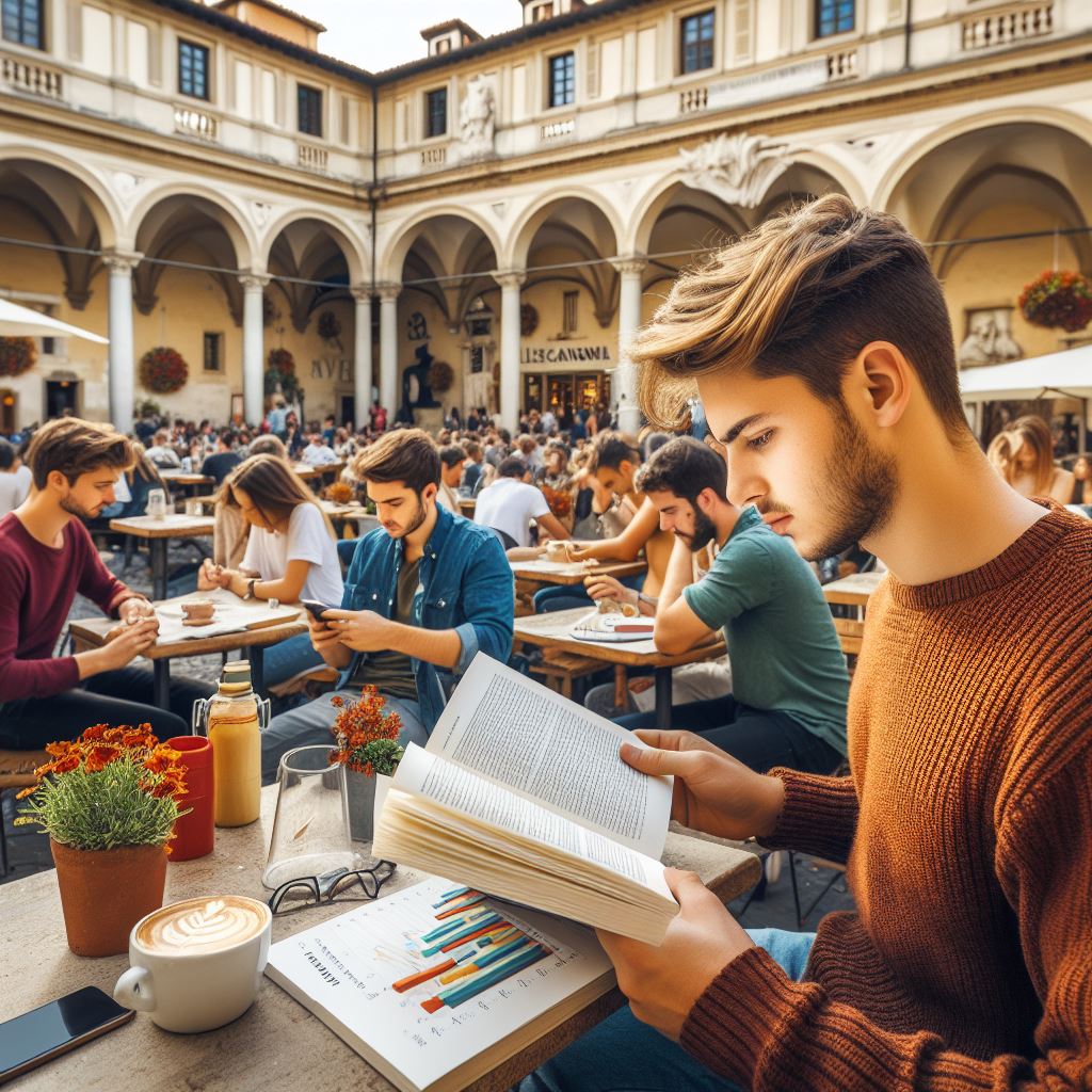 studenti studiano in piazza